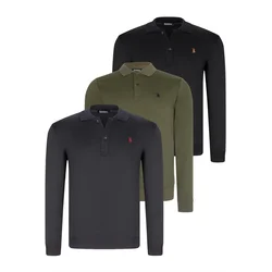 TRIPLE SET V4007 DEWBERRY MENS SWEATSHIRT-BLACK-NAVY-KHAKI