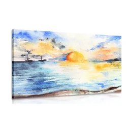 Slika žareč sončni zahod na morju - 150x100