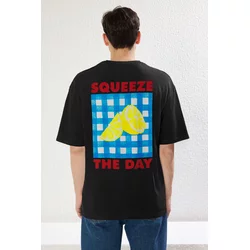 Trendyol Black Oversize/Wide Cut Lemon Printed 100% Cotton T-Shirt