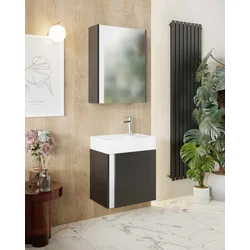 Skye Decor Set kupatilskog ormarića sa umivaonikom i ogledalom, 2 dela, Braon