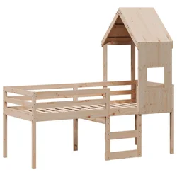 Vidaxl Visoka postelja s streho 90x190 cm trdna borovina