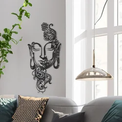 WallXpert metalni zidni ukras RT-NMD-003A-BLK, lice Bude sa ornamentima, 58,5 x 30 cm, crni