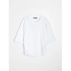Sinsay - Pamučna bluza sa 3/4 rukavima i naborima sa strane - belo
