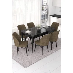 Hanah Home Set Trpezarijski sto i 6 stolica Nef, Braon-crni