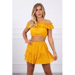 Embroidered mustard set without shoulders