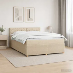 vidaXL Postelja boxspring z vzmetnico Krem 160 x 200 cm Blago