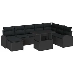 Sjedeća garnitura za vrt s pohranom 9 pcs Crna Poli ratan