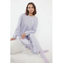 Trendyol Lilac Cotton Floral Knitted Pajama Set