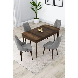 Hanah Home trpezarijski set Lia, sto na razvlačenje i 4 stolice, ploča u dekoru drveta Baroque, siva tkanina Babyface
