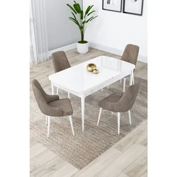 Hanah Home trpezarijski set Lia, sto na razvlačenje i 4 stolice, bela ploča, kapućino tkanina Babyface