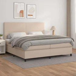 vidaXL Box spring postelja z vzmetnico kapučino 200x200 cm um. usnje