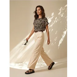 Sinsay - Elegantne wide leg pantalone sa kaišem - nude