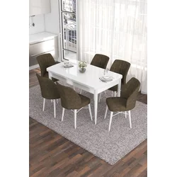 Hanah Home Set Trpezarijski sto i 6 stolica Eva, Braon-beli