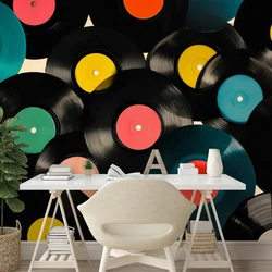 Samolepilna tapeta pisane retro vinilne plošče - 294x270