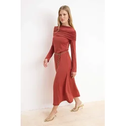 Trendyol Modest Ženska haljina Tctss26Db00005, Smeđa