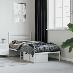 Greatstore Kovinski posteljni okvir z vzglavjem bel 90x200 cm