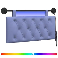 Vidaxl Viseče vzglavje postelje Z LED svetlobo Jeans modra Blago