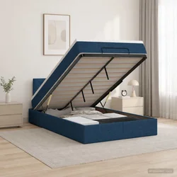 vidaXL Otomanska postelja z vzmetnico in LED Modra 120 x 190 cm Blago