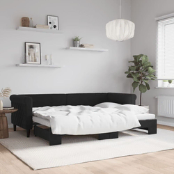Greatstore Izvlečna dnevna postelja črna 80x200 cm žamet
