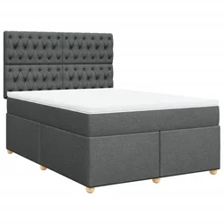 Vidaxl Box spring postelja z vzmetnico temno siva 140x200 cm blago