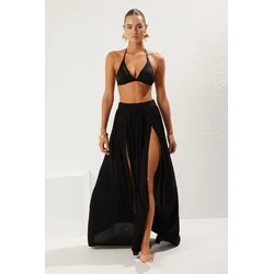 Trendyol Black Maxi Knitted Slit Beach Skirt