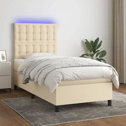 Vidaxl Box spring postelja z vzmetnico LED krem 80x200 cm blago