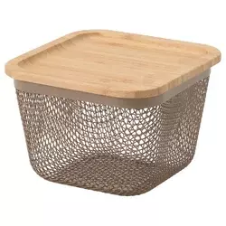 IKEA 365+ Korpa za hranu s poklopcem, kvadrat metal/svetlosiva-smeđa bambus, 15x15x11 cm