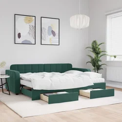 Greatstore Izvlečna dnevna postelja s predali temno zelena 80x200 cm žamet
