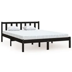 Vidaxl Posteljni okvir črn iz trdne borovine 135x190 cm