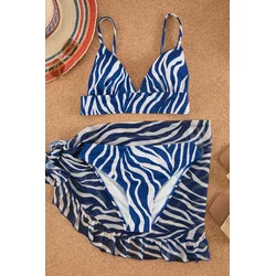 Trendyol Blue-Multi Colorful Geometric Diver/Scuba Strappy Bikini Above
