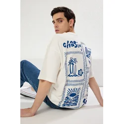 Trendyol Muška majica Tmnss25Ts00031, Krem