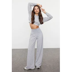 Trendyol Grey Slim Extra High Waist Wide Leg/Wide Cut Trousers