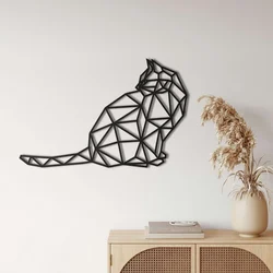 WallXpert metalni zidni ukras 5264, geometrijska mačka, 75 x 49 cm, crni