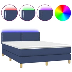 Vidaxl Box spring postelja z vzmetnico LED modra 140x200 cm blago