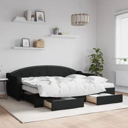 Greatstore Izvlečna dnevna postelja s predali črna 80x200 cm blago