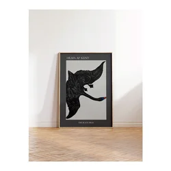 WallXpert uramljena slika 115208, The Black Swan Hilme af Klint, crni labud u letu, 50 x 70 cm, ram u boji prirodnog drveta