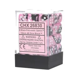 Kockice Chessex - Gemini - Black-Pink & White 12mm (36)