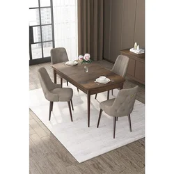 Hanah Home trpezarijski set Nex, sto na razvlačenje i 4 stolice, ploča u dekoru drveta Baroque, kapućino tkanina Babyface