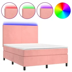 Vidaxl Box spring postelja z vzmetnico LED roza 140x190 cm žamet