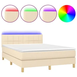 Vidaxl Box spring postelja z vzmetnico LED krem 140x190 cm blago