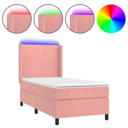 Vidaxl Box spring postelja z vzmetnico LED roza 100x200 cm žamet