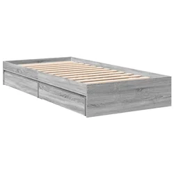 Vidaxl Posteljni okvir s predali siva sonoma 90x200 cm inženirski les