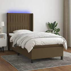 shumee Box spring postelja z vzmetnico LED temno rjava 90x200 cm blago