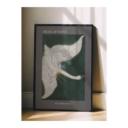WallXpert uramljena slika 115232, The White Swan Hilme af Klint, beli labud na tamnoj pozadini, 50 x 70 cm, crni ram