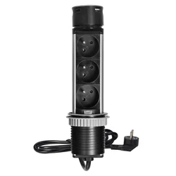 Vgradna pohištvena vtičnica z USB polnilcem ?6cm in kablom 1,5m, 3x2P+Z, 2xUSB (Tip A in C), INOX