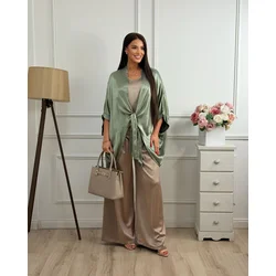 Squareonline Ženski kardigan Olive Satin Tie Chic, Svetlozeleni