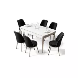 HANAH HOME Rasklopivi trpezarijski sto i stolice (7 delova) Nira White Chrome Black