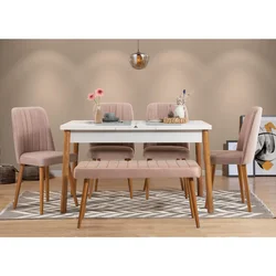 Hanah Home Set trpezarijski sto, 4 trpezarijske stolice i klupa Santiago Atlantic, Šareni