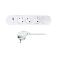 Solight PP113PD20 - produžni kabl 5 m sa prekidačem, 3 utičnice i USB-A i USB-C priključcima za punjenje
