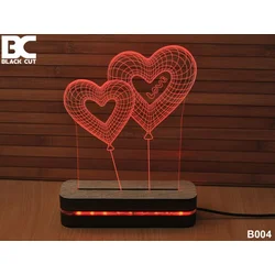 Black Cut 3D Lampa sa 9 različitih boja i daljinskim upravljačem - Dva srca ( B004 )